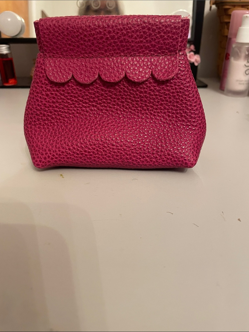 Portland Leather Hot Pink Pebbled Leather Scallop-Edge Coin Pouch